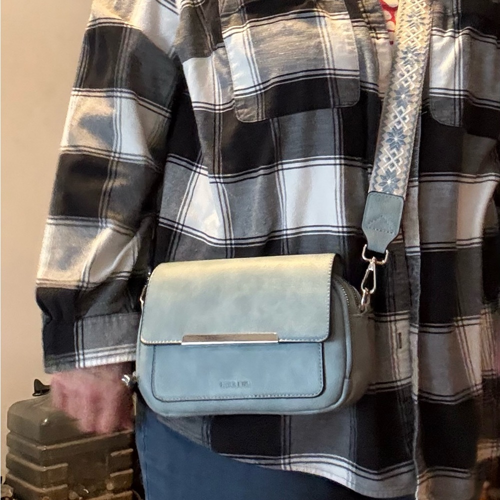 Roulens Blue Crossbody Bag with Patterned Strap - Picture 11 of 13